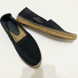Saint Laurent Logo Stitched Black Canvas Embroidered Espadrilles Slip On Shoes